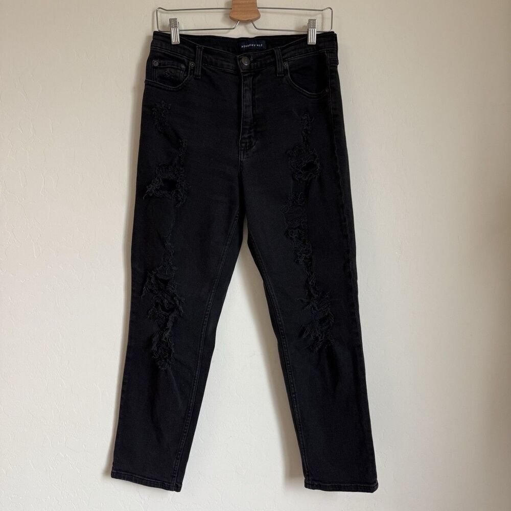 Aeropostale Size 10 High Rise Distressed Stretch Straight Mom Jeans Boho Grunge